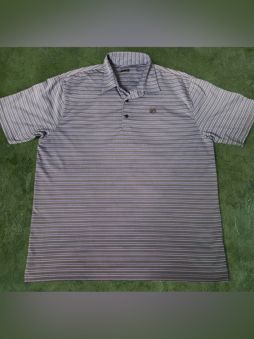 Greg Norman Collection Striped Polo in Gray and White